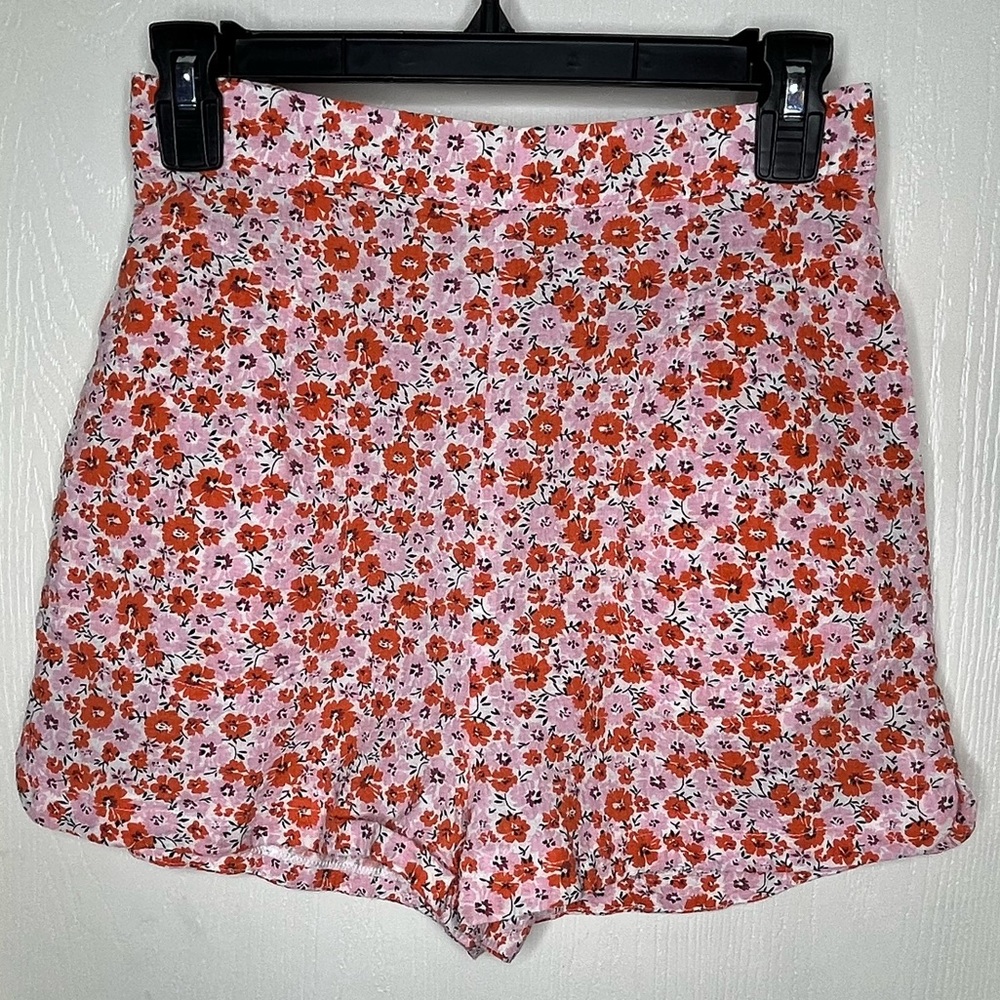 Hello Molly Pink Orange Cotton High Waisted Floral Print Shorts Size 4 - Picture 1 of 7